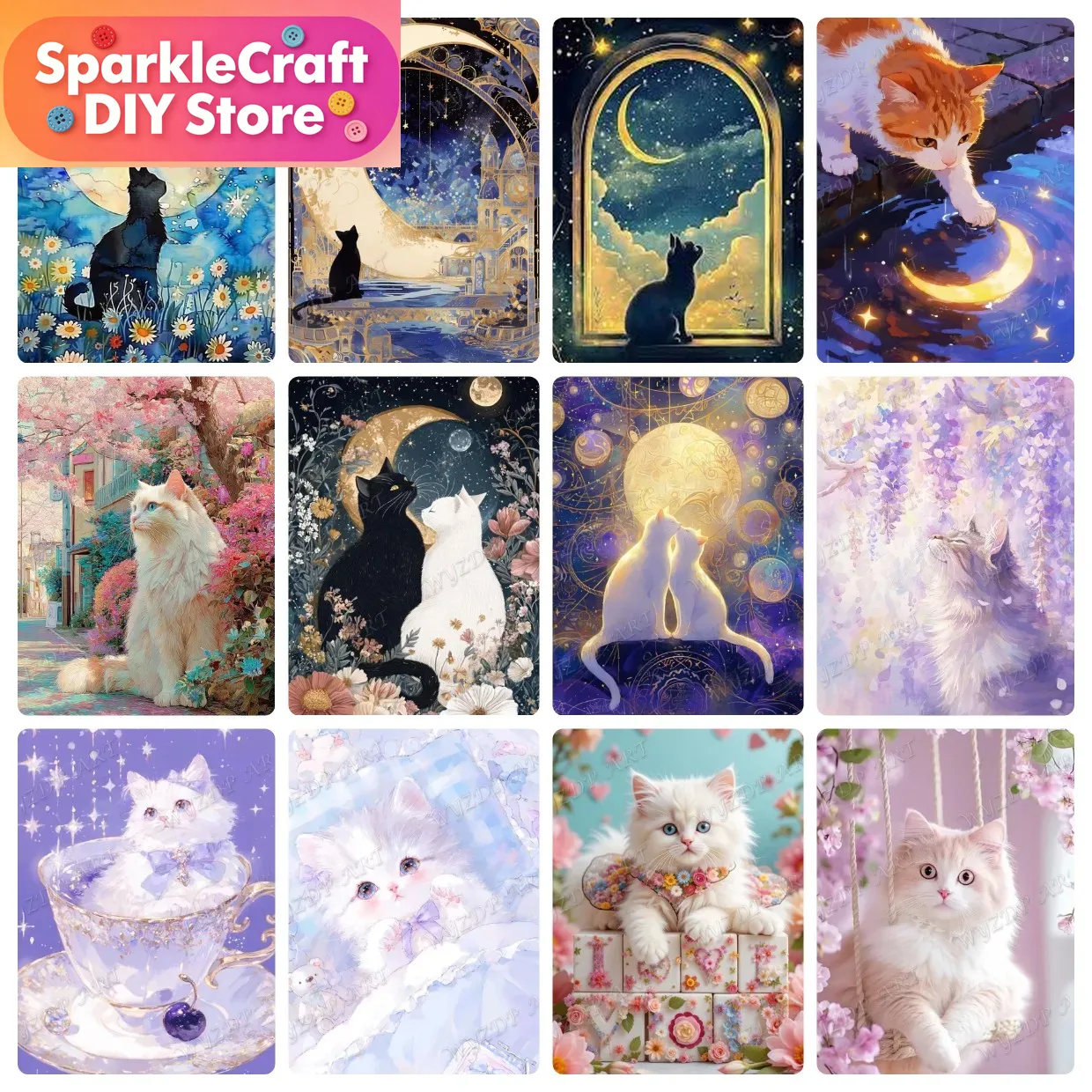 Embroidery Room - Animal Cat Moon Diamond Painting Kit