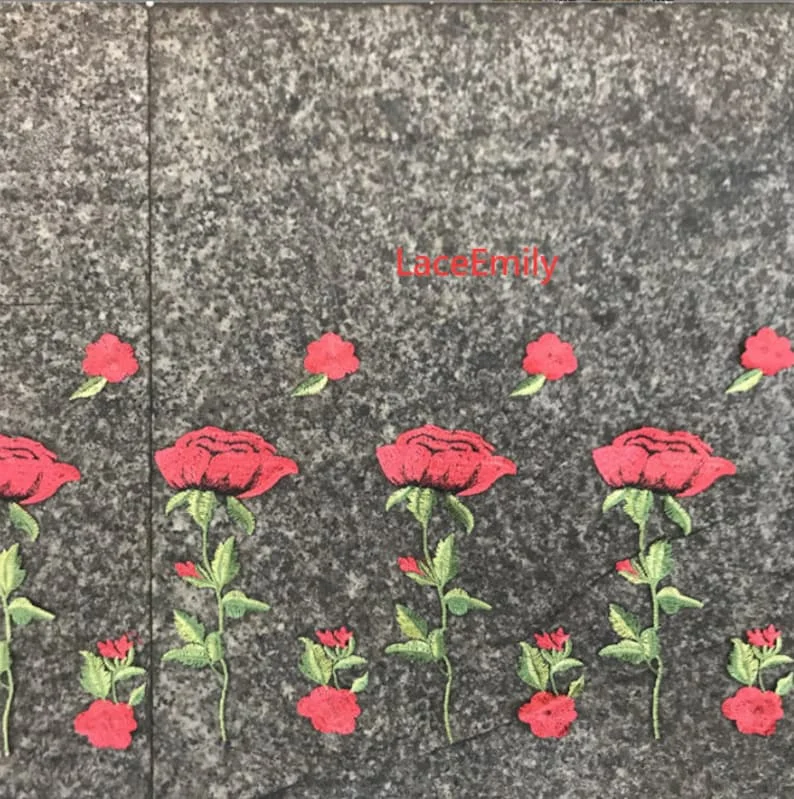 Red Rose Lace Fabric flower em - огляд і ціна Embroidery Roses