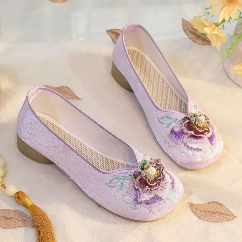 Woman Low Heel Embroidered Clo - огляд і ціна Embroidery Canvas